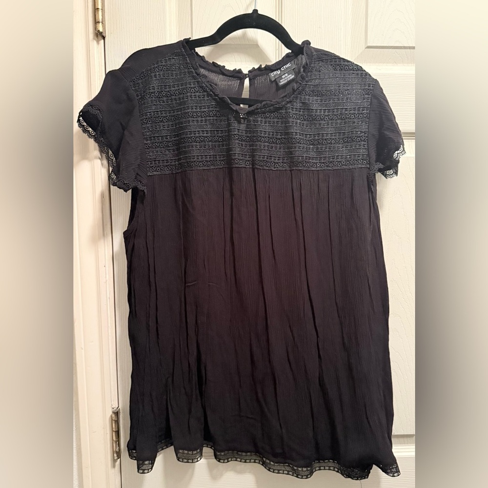 City Chic Black Lace Accent Blouse